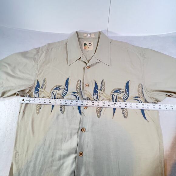 Button Shirt M.E. Sport Men's XL Tan w/ Slate Blue Floral Print Collared Cotton - Picture 6 of 9